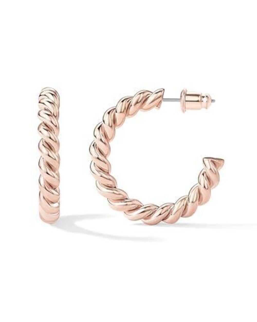 1501 18K Gold Vermeil Twisted Rope Round Hoop Earrings in Rose Gold
